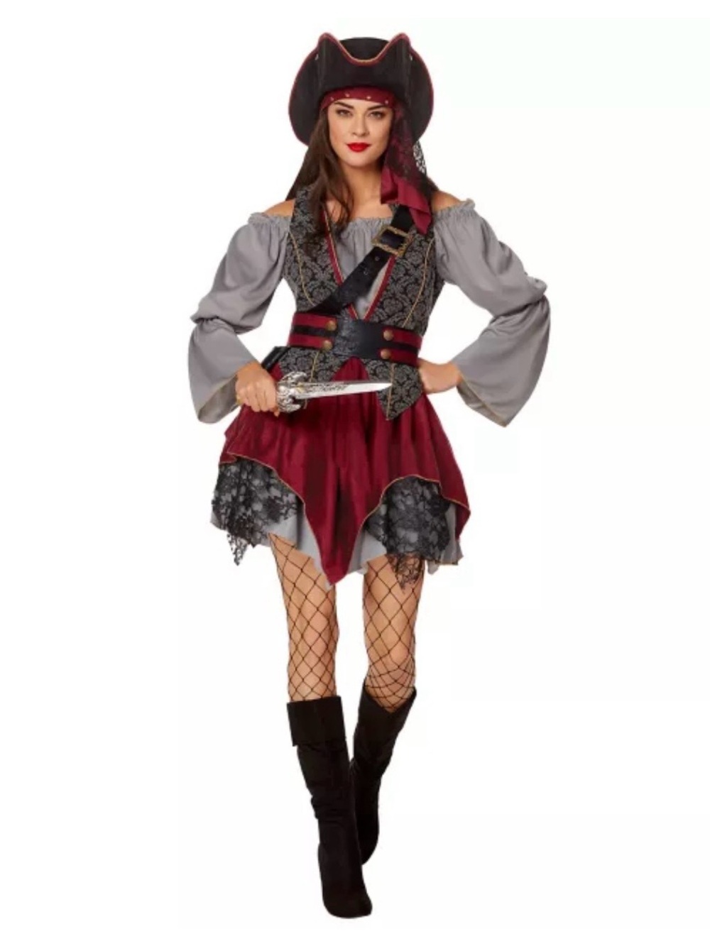 Women's Burgundy and Gray Pirate Costume